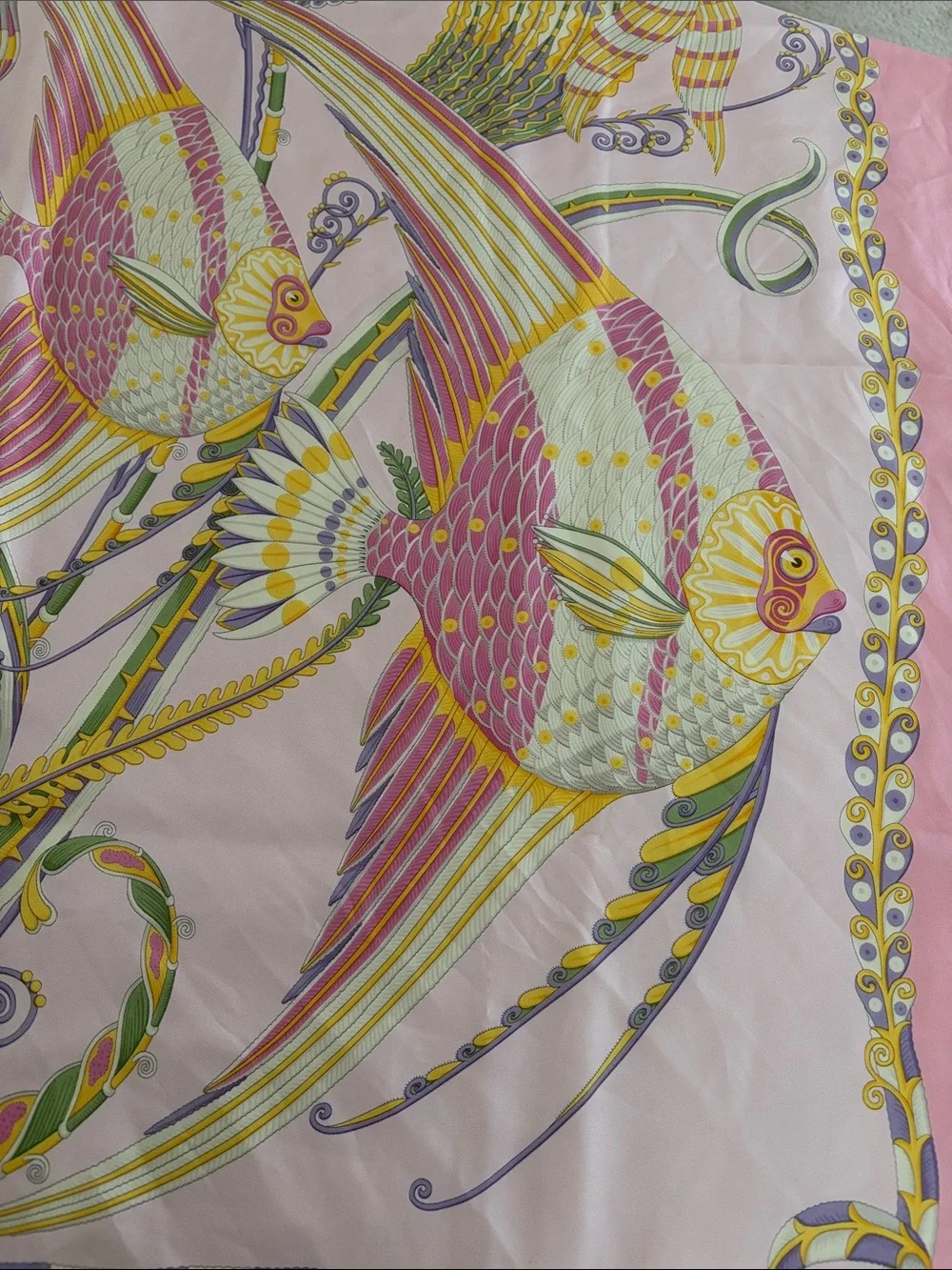 Salvatore Ferragamo Pink, Yellow & Green Silk Scarf